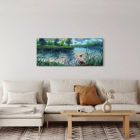 Kép - olajfestmény, Nyári este a tónál (120x50 cm)