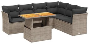 7 részes szürke polyrattan kerti ülőgarnitúra párnákkal