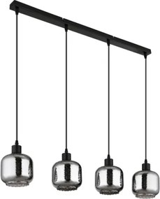Globo 15754-4H Függőlámpa, fém fekete matt, füstszínű üveg, fehér üveg, kábel PVC fekete, magassága rövidíthető, HxSzxM: 890x140x1200mm, 4x E27 25W 230V izzók nélkül