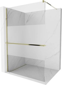 Mexen Kioto +, zuhany paraván polccal és törölközőtartóval 80 x 200 cm, 8mm átlátszó üveg fagyminta, arany profil, 800-080-121-50-35