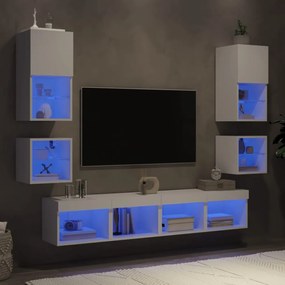 8 darab fehér szerelt fa fali TV-bútor LED-del