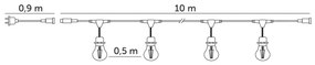 LED Kültéri dekoratív lánc BAJA ST64 20xE27/1W/230V 10,9m IP44 meleg fehér