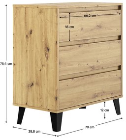 BOGAN 3S70 komód, tölgyfa Artisan