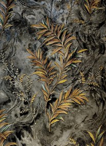 Fali tapéta beton márvány gazdagon díszített levelek arany csillámok