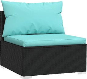 vidaXL fekete polyrattan kerti középső kanapé párnákkal