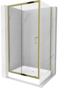 Mexen Apia zuhanykabin tolóajtóval 120 (ajtó) x 90 (fal) cm, 5mm átlátszó üveg, arany profil + fehér zuhanytálca RIO, 840-120-090-50-00-4510
