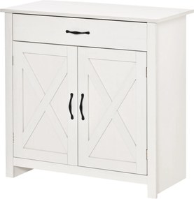 HOMCOM Konyhai Szekrény Élhető Szoba Számára 1 Fiókkal, 2 Ajtóval és Állítható Belső Polccal, Dekoratív Segédbútor Étkezőbe 80x39.7x80 cm Fehér Mosott