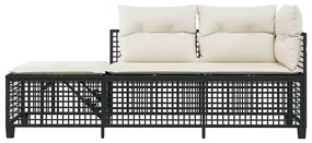 3 részes fekete polyrattan kerti sarokkanapé garnitúra párnával