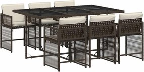 vidaXL 7 részes barna polyrattan kerti étkezőgarnitúra párnával