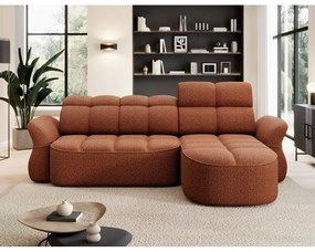 Terrakotta színű bársony kinyitható-tárolóhelyes sarokkanapé (jobb oldali-heverő résszel) Beneth – ELTAP