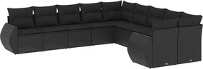 vidaXL 10 részes fekete polyrattan kerti ülőgarnitúra párnákkal