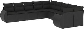 vidaXL 10 részes fekete polyrattan kerti ülőgarnitúra párnákkal
