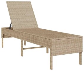 bézs polyrattan napozóágy párnával 55x200x44 cm