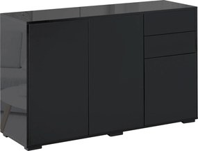 HOMCOM Büfé Szekrény Tárolószekrény 2 Fiókkal, 3 Ajtóval, Állítható Polccal, Részecskelemez, 117 x 36 x 74 cm Fekete | Aosom