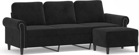 vidaXL 3 személyes fekete bársonykanapé lábtartóval 180 cm