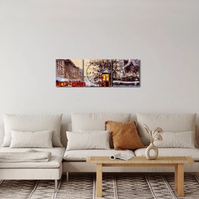 Kép - Egy téli város festménye (órával) (90x30 cm)
