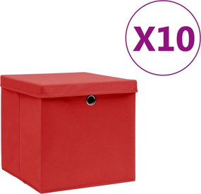 vidaXL 10 db piros fedeles tárolódoboz 28 x 28 x 28 cm