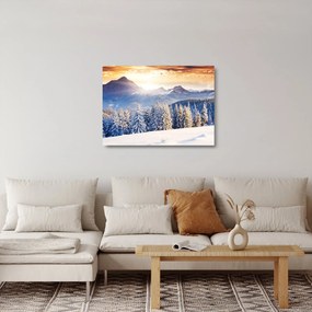 Üveg kép - Hegyi táj télen (70x50 cm)