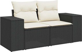 vidaXL 2 személyes fekete polyrattan kerti kanapé párnával
