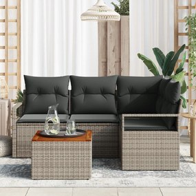 5 Darabos Kerti Kanapé Szett Párnákkal Szürke Poli Rattan Akácia