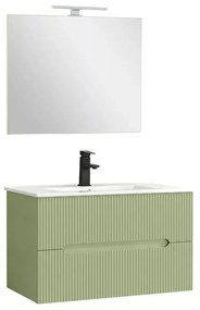 Trent Fürdőszobabútor 80 cm kerámia mosdóval (2 fiókos) tükörrel 60x80 cm világoszöld