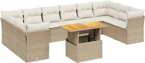 vidaXL 11 részes bézs polyrattan kerti ülőgarnitúra párnákkal