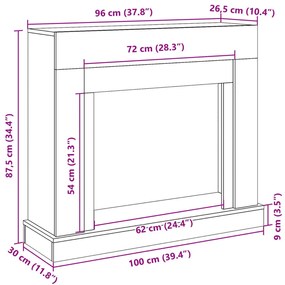 füstös tölgy színű szerelt fa kandallóburkolat 100x30x87,5 cm