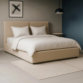 Ágy 140x200 cm méretben, ágyneműtartóval, bézs színben, kordbársony kárpittal MARSYLIA