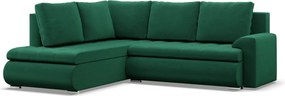 Tokio sarokkanapé, L alakú háttámlával, 2 ágyneműtartóval, bársony, baloldali, zöld