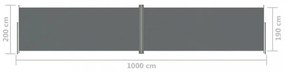 antracitszürke behúzható oldalsó napellenző 200 x 1000 cm