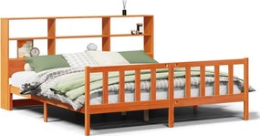 vidaXL barna tömör fenyőfa könyvespolcos ágy matrac nélkül 180 x 200cm