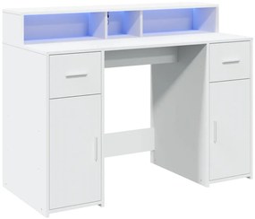 fehér szerelt fa íróasztal LED-világítással 120 x 55 x 91 cm
