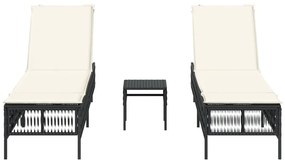 2 db fekete polyrattan napozóágy asztallal