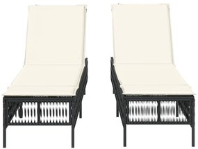 2 db fekete polyrattan napozóágy párnával