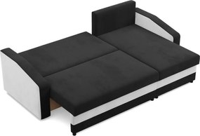 Hewlet sarokkanapé, 2 ágyneműtartóval, szövet anyag, univerzális oldal, bonell töltet, fekete - fehér