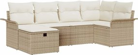 vidaXL Kerti Kanapé Szett párnával 6 pcs Beige és krém polirattan