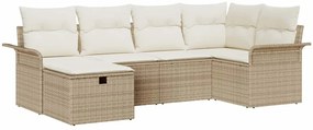 vidaXL Kerti Kanapé Szett párnával 6 pcs Beige és krém polirattan
