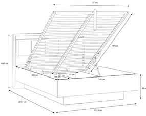 Franciaágy tárolóval OREN 140x200 cm barna/fekete