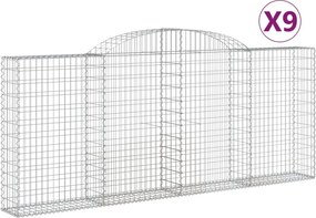 vidaXL 9 db íves horganyzott vas gabion kosár 300x30x120/140 cm