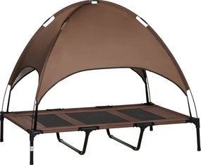 PawHut Magasított Kutyafekhely Napernyővel, Kutyapihenő, Kültéri Kutyapárna Tetővel, Légáteresztő Taft Anyagból, Kávé 122 x 92 x 108 cm | Aosom