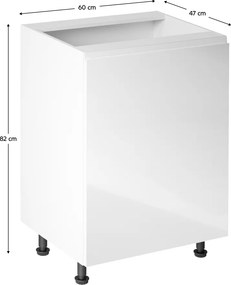 Alsószekrény, fehér/fehér extra magasfényű, jobbos, AURORA D601F