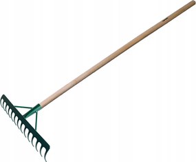 Kerti Gereblye Erősített 14 Fogú Zöld 130CM Acél Fa