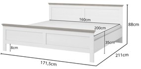 Franciaágy 140 cm Elvina S Typ 30 (fehér + kőris + lefkas tölgy). 1108231