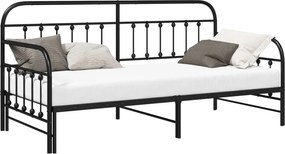vidaXL Nappali ágykeret Fekete 90 x 200 cm Porszórt acél