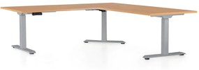 OfficeTech Angle állítható magasságú asztal, 180 + 120 cm, szürke alap, bükkfa