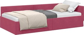 vidaXL Sarokágy keret fejtámlával Bordó 90 cm x 200 cm Bársony