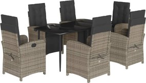 vidaXL 7 részes szürke polyrattan kerti étkezőgarnitúra párnával
