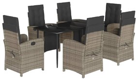vidaXL 7 részes szürke polyrattan kerti étkezőgarnitúra párnával