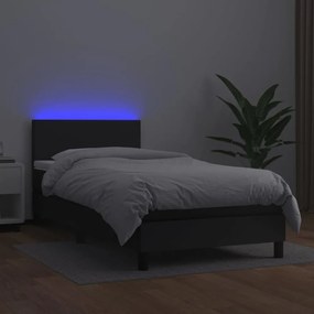 fekete műbőr rugós ágy matraccal és LED-del 80 x 200 cm