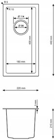 Erga HD, 1 kamrás acél mosogató 220x440x210 mm, csiszolt arany, ERG-MLS-HD2244G